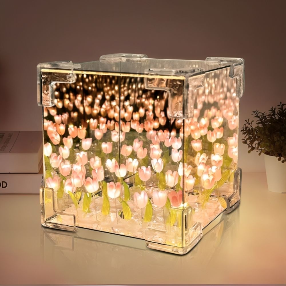Cube Mirror Tulip Flower Night Light | ePonnoBazar
